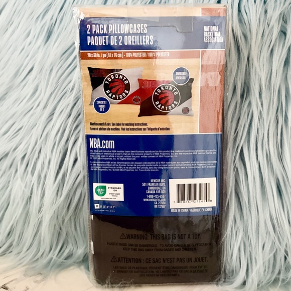 Toronto Raptors, NBA, Pillowcase, Set, 2 Pack, Standard, Reversible, NEW - Picture 2 of 9